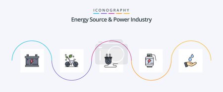 Téléchargez les illustrations : Energy Source And Power Industry Line Filled Flat 5 Icon Pack Including charg. battery. environment. acumulator. power supply - en licence libre de droit