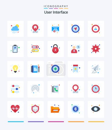 Illustration for Creative User Interface 25 Flat icon pack  Such As battery. navigation. mail. interface. select - Royalty Free Image