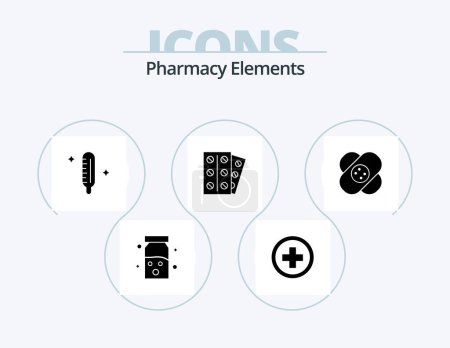 Téléchargez les illustrations : Pharmacy Elements Glyph Icon Pack 5 Icon Design. medicine . plus . thermometer. fever - en licence libre de droit