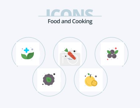 Téléchargez les illustrations : Food Flat Icon Pack 5 Icon Design. blueberries. vegetable. alternative. food. medicine - en licence libre de droit