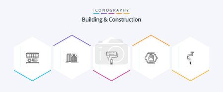 Illustration for Building And Construction 25 Line icon pack including sign. stop. building. paint brush. roller - Royalty Free Image