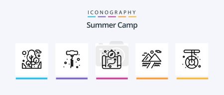 Téléchargez les illustrations : Summer Camp Line 5 Icon Pack Including . meat. fire. holidays. travel. Creative Icons Design - en licence libre de droit