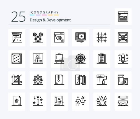 Illustration for Design & Development 25 Line icon pack including development. coding. ideas. programing. development - Royalty Free Image