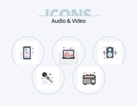 Téléchargez les illustrations : Audio And Video Flat Icon Pack 5 Icon Design. . loudspeaker. player. audio. sound frequency - en licence libre de droit