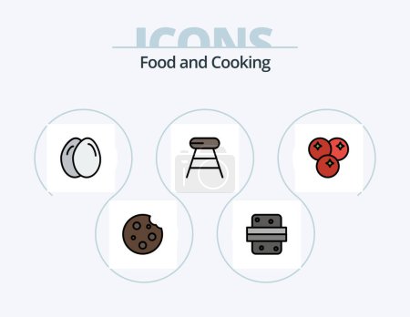 Téléchargez les illustrations : Food Line Filled Icon Pack 5 Icon Design. food. dinner. drink. breakfast. watermelon - en licence libre de droit