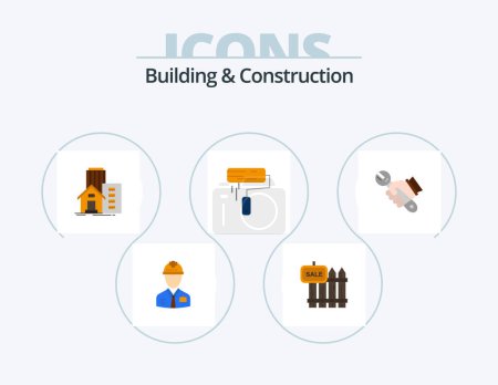 Illustration for Building And Construction Flat Icon Pack 5 Icon Design. brush. appartment. realty. real. building - Royalty Free Image