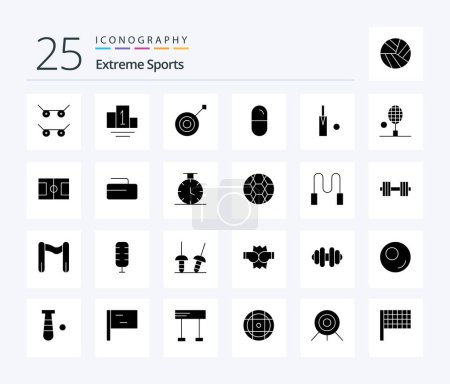 Ilustración de Sport 25 Solid Glyph icon pack including table tennis. badminton. dope. stumps. cricket - Imagen libre de derechos