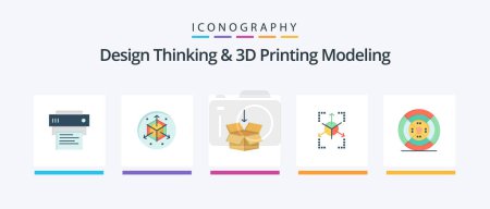Illustration for Design Thinking And D Printing Modeling Flat 5 Icon Pack Including printing. film. arrow. chart. grid. Creative Icons Design - Royalty Free Image