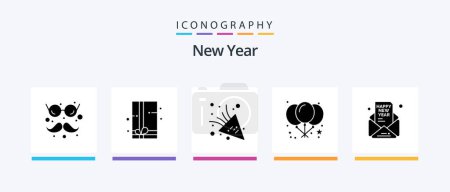 Téléchargez les illustrations : New Year Glyph 5 Icon Pack Including party. mail. firework. invite. party. Creative Icons Design - en licence libre de droit
