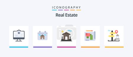 Ilustración de Real Estate Flat 5 Icon Pack Including sign. estate. home. building. architecture. Creative Icons Design - Imagen libre de derechos