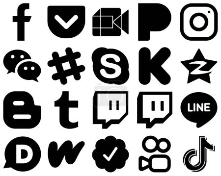Illustration for 20 Elegant Black Solid Glyph Icons such as funding. chat. instagram. skype and messenger icons. Eye-catching and editable - Royalty Free Image