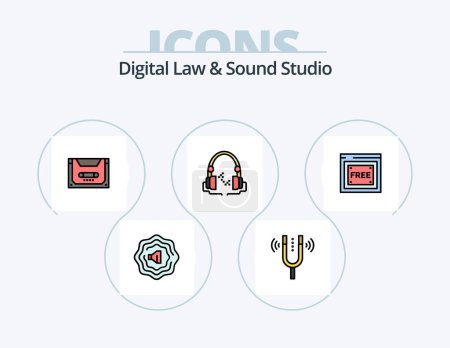 Illustration for Digital Law And Sound Studio Line Filled Icon Pack 5 Icon Design. tecnology. free access. sound. reel. record - Royalty Free Image