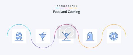 Téléchargez les illustrations : Food Blue 5 Icon Pack Including food. cooking. food. coffee. fast food - en licence libre de droit