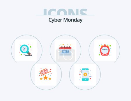 Illustration for Cyber Monday Flat Icon Pack 5 Icon Design. sale. monday. discount. holding. calendar - Royalty Free Image