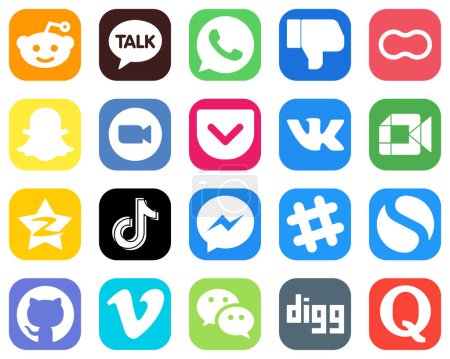 Ilustración de 20 Elegantes iconos de las redes sociales como Google cumplir. snapchat y vk iconos. Gradiente Paquete de iconos de redes sociales - Imagen libre de derechos