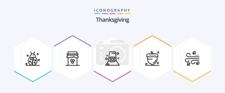 Illustration for Thanksgiving 25 Line icon pack including oak. autumn. sweet. acorn. thanksgiving hat - Royalty Free Image