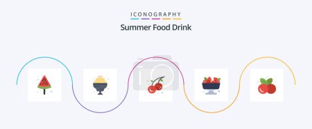 Téléchargez les illustrations : Summer Food Drink Flat 5 Icon Pack Including healthy food. food. fruit. cherries. fruit - en licence libre de droit
