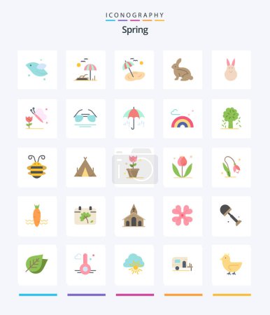 Téléchargez les illustrations : Creative Spring 25 Flat icon pack  Such As view. galsses. bunny. butterfly. butterfly and flower - en licence libre de droit