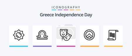 Téléchargez les illustrations : Greece Independence Day Line 5 Icon Pack Including building. persona. culture. masks. nation. Creative Icons Design - en licence libre de droit