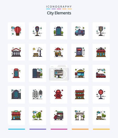 Illustration for Creative City Elements 25 Line FIlled icon pack  Such As bank. traffic lights. house. traffic. hospital - Royalty Free Image