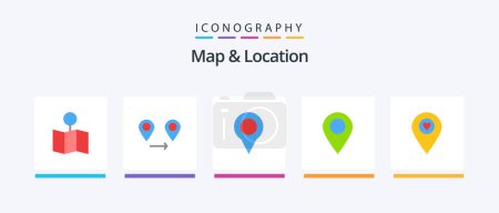 Illustration for Map and Location Flat 5 Icon Pack Including . map. pointer. location. Creative Icons Design - Royalty Free Image