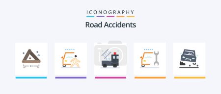 Ilustración de Road Accidents Flat 5 Icon Pack Including overtaking. repair. road. maintenance. transparent. Creative Icons Design - Imagen libre de derechos