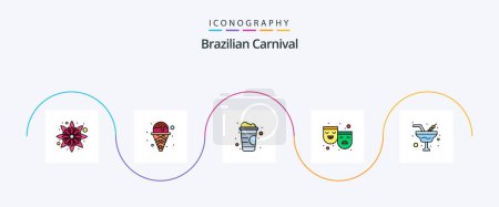 Téléchargez les illustrations : Brazilian Carnival Line Filled Flat 5 Icon Pack Including glass. romance. line. champaign. theater - en licence libre de droit