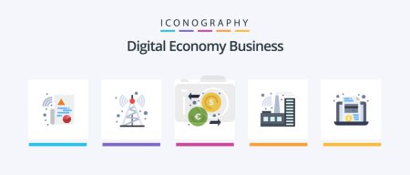 Téléchargez les illustrations : Digital Economy Business Flat 5 Icon Pack Including . file. money. economy. industry. Creative Icons Design - en licence libre de droit