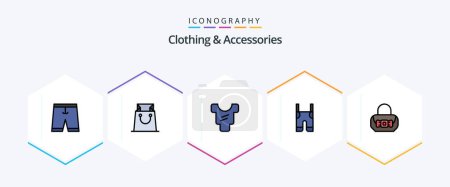 Téléchargez les illustrations : Clothing and Accessories 25 FilledLine icon pack including fashion. straps. baby. pants. braces - en licence libre de droit