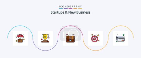 Illustration for Startups And New Business Line Filled Flat 5 Icon Pack Including credit. atm. success. target. arrow - Royalty Free Image