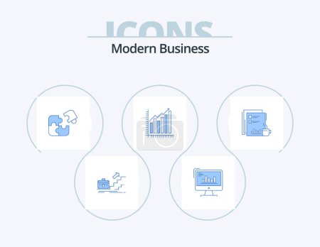 Téléchargez les illustrations : Modern Business Blue Icon Pack 5 Icon Design. match. business. analytics. puzzle. marketing - en licence libre de droit