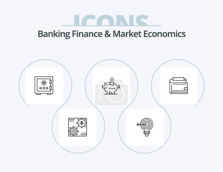 Téléchargez les illustrations : Banking Finance And Market Economics Line Icon Pack 5 Icon Design. analysis. legal. law. judge. gavel - en licence libre de droit