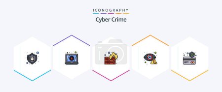 Téléchargez les illustrations : Cyber Crime 25 FilledLine icon pack including atm card. eye. fire. detector. crime - en licence libre de droit