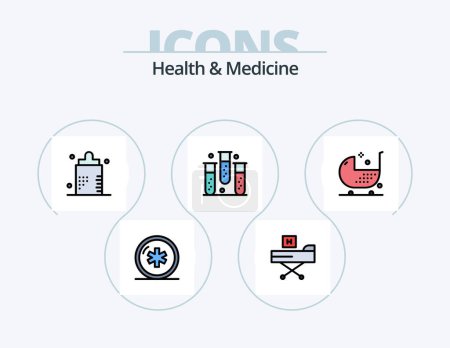 Téléchargez les illustrations : Health and Medicine Line Filled Icon Pack 5 Icon Design. fitness. call. mail. medicine. healthcare - en licence libre de droit