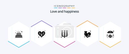 Téléchargez les illustrations : Love 25 Glyph icon pack including protection. in love. candle dinner. heart. rate - en licence libre de droit