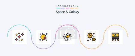 Téléchargez les illustrations : Space And Galaxy Line Filled Flat 5 Icon Pack Including space. board. astronaut. atom. meteor - en licence libre de droit