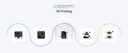 Illustration for 3d Printing Glyph 5 Icon Pack Including printing. 3d. printer. productd. printing - Royalty Free Image