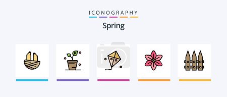 Téléchargez les illustrations : Spring Line Filled 5 Icon Pack Including easter. spring. cactos. wine. glass. Creative Icons Design - en licence libre de droit