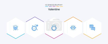 Illustration for Valentine 25 Blue icon pack including love. light. ring. education. eye - Royalty Free Image