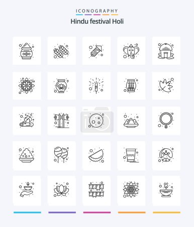 Téléchargez les illustrations : Creative Holi 25 OutLine icon pack  Such As tent. hinduism. wheat. hindu. beliefs - en licence libre de droit