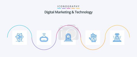 Illustration for Digital Marketing And Technology Blue 5 Icon Pack Including hologram. hand . growth. golve. new - Royalty Free Image