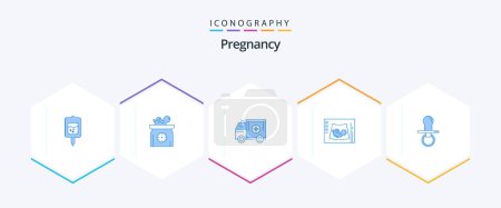 Téléchargez les illustrations : Pregnancy 25 Blue icon pack including sonogram. maternity. scales. van. medical - en licence libre de droit