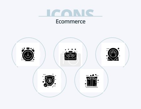 Téléchargez les illustrations : Ecommerce Glyph Icon Pack 5 Icon Design. ecommerce. business. clock. briefcase. time - en licence libre de droit