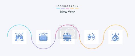 Illustration for New Year Blue 5 Icon Pack Including home. ball. cake. stars. firework - Royalty Free Image