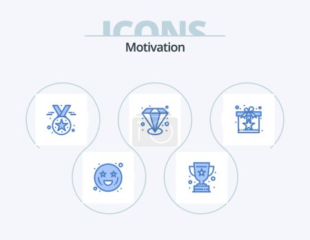 Illustration for Motivation Blue Icon Pack 5 Icon Design. reward. gift. award. value able. premium - Royalty Free Image