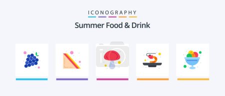 Téléchargez les illustrations : Summer Food and Drink Flat 5 Icon Pack Including ice. cream. food. bowl. seafood. Creative Icons Design - en licence libre de droit