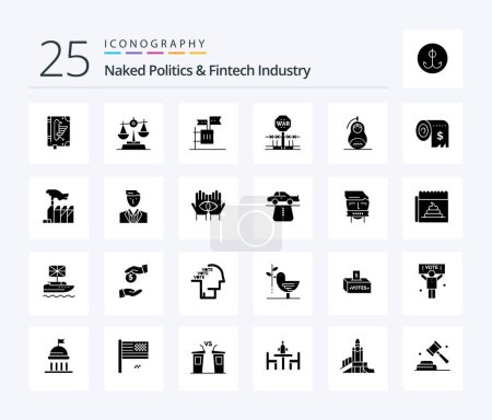Téléchargez les illustrations : Naked Politics And Fintech Industry 25 Solid Glyph icon pack including occupation. conflict. baluance. combat. garbage - en licence libre de droit