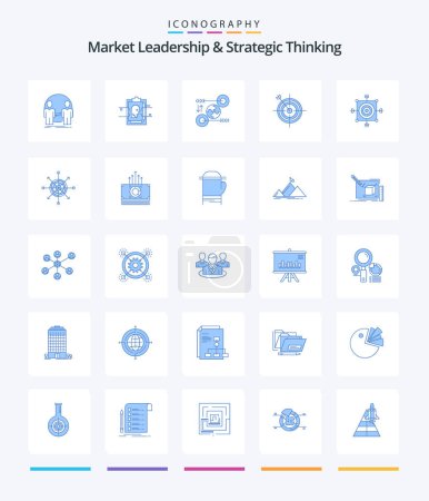 Téléchargez les illustrations : Creative Market Leadership And Strategic Thinking 25 Blue icon pack  Such As dart. focus. user id. pertinent. idea - en licence libre de droit