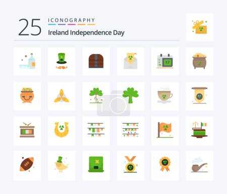 Illustration for Ireland Independence Day 25 Flat Color icon pack including date. calender. money. invitation. envelope - Royalty Free Image