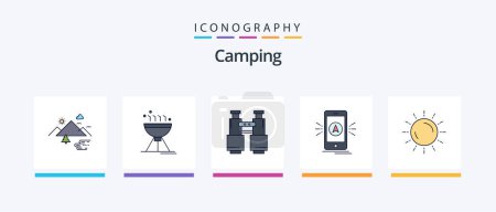 Téléchargez les illustrations : Camping Line Filled 5 Icon Pack Including capture. camera. camping. grill. camping. Creative Icons Design - en licence libre de droit